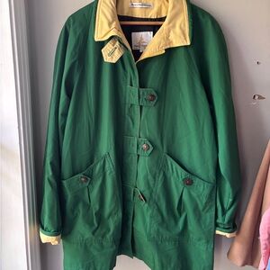 Misty Harbor Vintage Womens Green Yellow Cotton Raincoat Size Small
